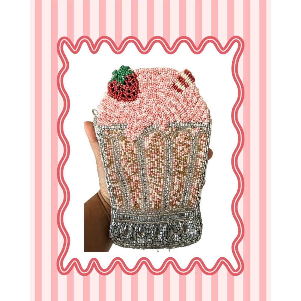 Beaded Milkshake Strawberry Crossbody Bag From India To You Pink Viral NWT